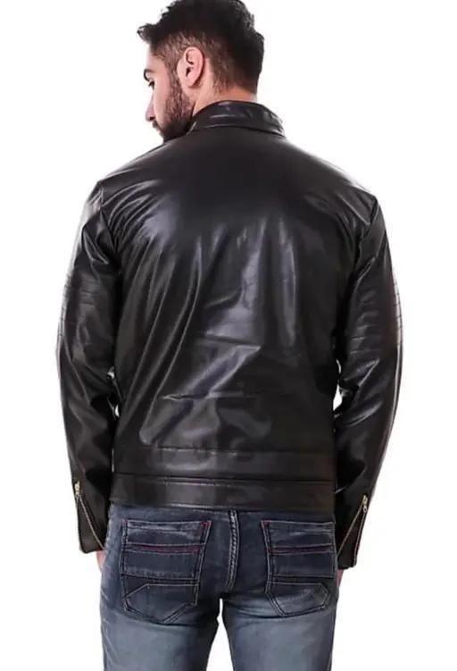 Men's Solid Rexine Leather Black Jacket