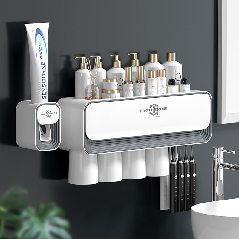 Toothbrush Holder Automatic Toothpaste Squeezer Bathroom Punch-free Bathroom Magnetic Wall-mounted Toothbrush Holder Storage Box