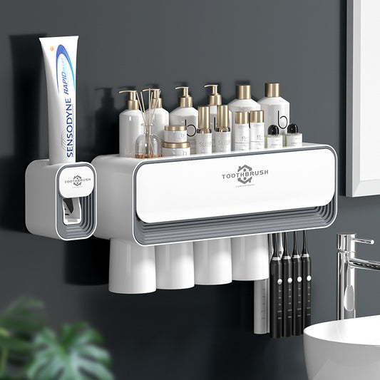 Toothbrush Holder Automatic Toothpaste Squeezer Bathroom Punch-free Bathroom Magnetic Wall-mounted Toothbrush Holder Storage Box